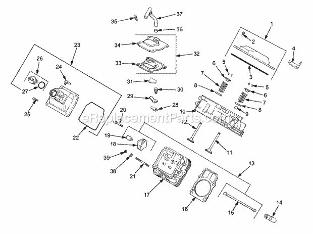 Cylinder Head, Valves And Breather Diagram and Parts List for GT3204 14A-671-710 Cub Cadet Lawn Tractor